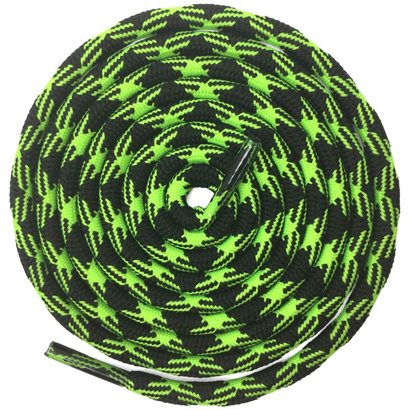 DELELE 2 Pair Round Wave Shape Non Slip Heavy Duty and Durable Outdoor Climbing Shoelaces Black&Fluorescent Green Hiking Shoe Laces Shoestrings-102 inch - Image 1